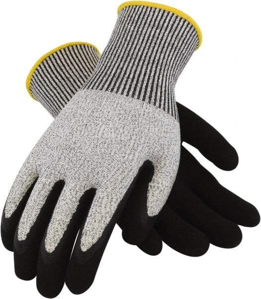 PRO-SAFE - Size XL (10), ANSI Cut Lvl A2, Puncture Lvl 3, Abrasion Lvl 3, Rubber Coated HPPE Fiber Cut Resistant Gloves - 10.4" Long, Palm & Fingertips Coated, Salt & Pepper, Paired - Makers Industrial Supply