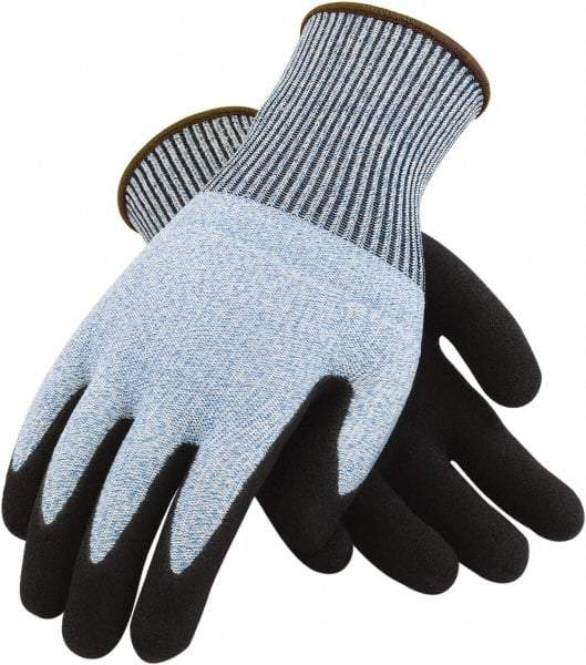 PRO-SAFE - Size S (7), ANSI Cut Lvl A2, Puncture Lvl 2, Abrasion Lvl 4, Nitrile Coated HPPE Fiber Cut Resistant Gloves - 9.1" Long, Palm & Fingertips Coated, HPPE Fiber Lining, Blue/White/Black, Paired - Makers Industrial Supply