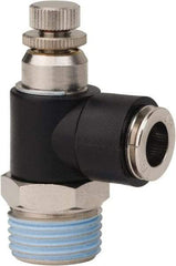 PRO-SOURCE - 1/2" NPT x 3/8" Tube OD Right Angle Flow Control Valve - 0 to 113.76 psi & Techno Polymer, Brass, Steel Material - Makers Industrial Supply