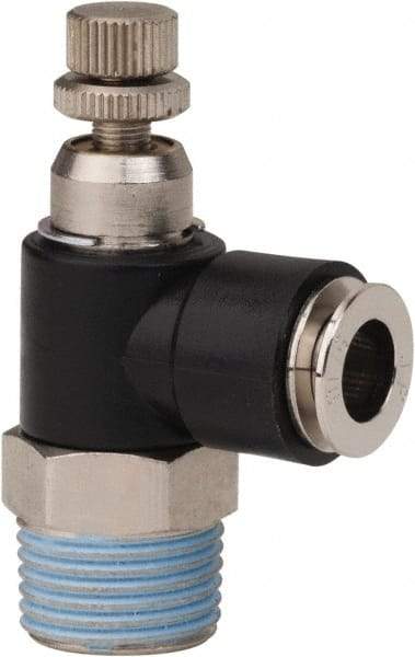 PRO-SOURCE - 3/8" NPT x 5/16" Tube OD Right Angle Flow Control Valve - 0 to 113.76 psi & Techno Polymer, Brass, Steel Material - Makers Industrial Supply