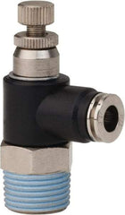 PRO-SOURCE - 3/8" NPT x 1/4" Tube OD Right Angle Flow Control Valve - 0 to 113.76 psi & Techno Polymer, Brass, Steel Material - Makers Industrial Supply