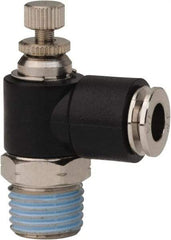 PRO-SOURCE - 1/4" NPT x 1/4" Tube OD Right Angle Flow Control Valve - 0 to 113.76 psi & Techno Polymer, Brass, Steel Material - Makers Industrial Supply