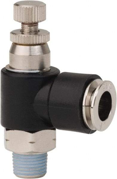 PRO-SOURCE - 1/8" NPT x 5/16" Tube OD Right Angle Flow Control Valve - 0 to 113.76 psi & Techno Polymer, Brass, Steel Material - Makers Industrial Supply