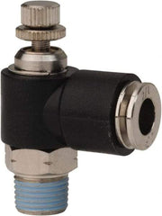 PRO-SOURCE - 1/8" NPT x 1/4" Tube OD Right Angle Flow Control Valve - 0 to 113.76 psi & Techno Polymer, Brass, Steel Material - Makers Industrial Supply