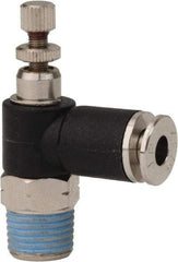 PRO-SOURCE - 1/8" NPT x 5/32" Tube OD Right Angle Flow Control Valve - 0 to 113.76 psi & Techno Polymer, Brass, Steel Material - Makers Industrial Supply