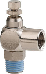 PRO-SOURCE - 1/4" Male NPT x 1/4" Female NPT Right Angle Flow Control Valve - 0 to 113.76 psi & Nickel Plated Brass Material - Makers Industrial Supply