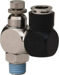 Value Collection - 1/4" Male NPT x 3/8" Tube OD Flow Control Offset Inline Valve - 0 to 113.76 psi & Techno Polymer, Brass, Steel Material - Makers Industrial Supply