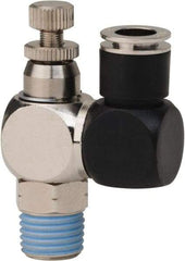 PRO-SOURCE - 1/4" Male NPT x 5/16" Tube OD Flow Control Offset Inline Valve - 0 to 113.76 psi & Techno Polymer, Brass, Steel Material - Makers Industrial Supply