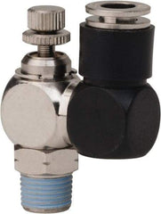 PRO-SOURCE - 1/8" Male NPT x 1/4" Tube OD Flow Control Offset Inline Valve - 0 to 113.76 psi & Techno Polymer, Brass, Steel Material - Makers Industrial Supply