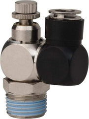 Value Collection - 1/2" Male NPT x 3/8" Tube OD Flow Control Offset Inline Valve - 0 to 113.76 psi & Techno Polymer, Brass, Steel Material - Makers Industrial Supply