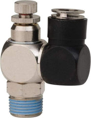 PRO-SOURCE - 3/8" Male NPT x 3/8" Tube OD Flow Control Offset Inline Valve - 0 to 113.76 psi & Techno Polymer, Brass, Steel Material - Makers Industrial Supply