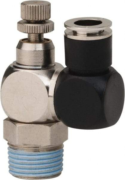 Value Collection - 3/8" Male NPT x 5/16" Tube OD Flow Control Offset Inline Valve - 0 to 113.76 psi & Techno Polymer, Brass, Steel Material - Makers Industrial Supply