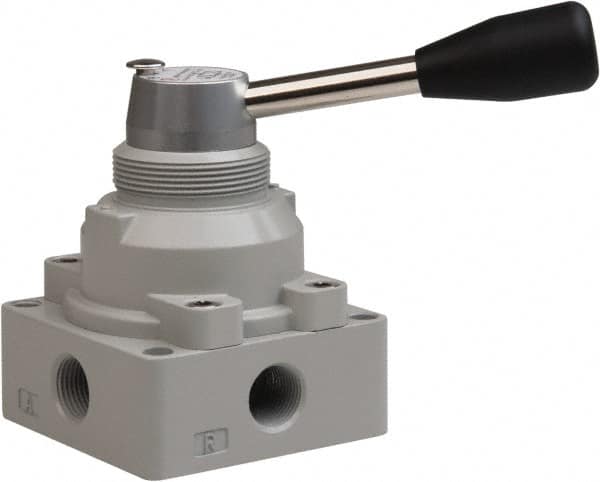 Value Collection - 3/8" NPT Manual Mechanical Valve - 4-Way, 3 Position with L Cock Device, 0.976 CV Rate & 127.98 Max psi - Makers Industrial Supply