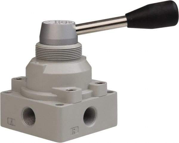 PRO-SOURCE - 3/8" NPT Manual Mechanical Valve - 4-Way, 3 Position, Lever, 0.98 CV Rate & 127.98 Max psi - Makers Industrial Supply