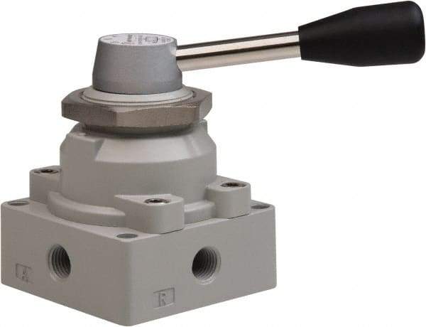 Value Collection - 1/4" NPT Manual Mechanical Valve - 4-Way, 3 Position with I Panel Nut, Lever, 0.98 CV Rate & 127.98 Max psi - Makers Industrial Supply