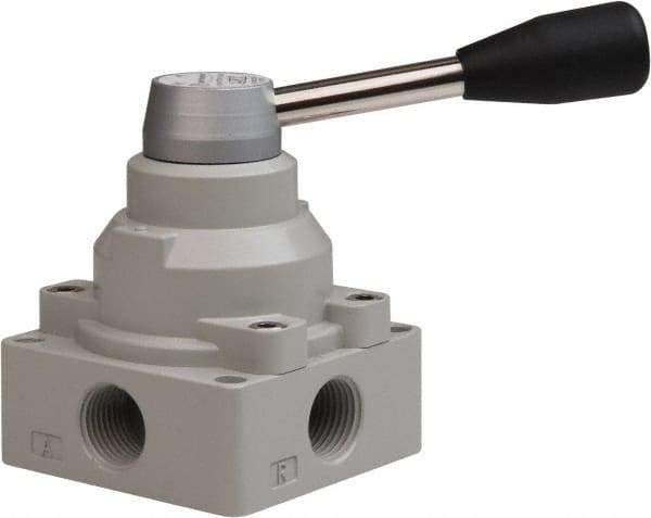 PRO-SOURCE - 1/2" NPT Manual Mechanical Valve - 4-Way, 2 Position, Lever, 0.98 CV Rate & 127.98 Max psi - Makers Industrial Supply