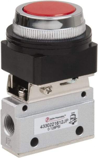 PRO-SOURCE - 1/8" NPT Mechanically Operated Air Valve - 3 Way, 2 Position, Flush Palm Button/Spring, 0.1 CV Rate & 127.98 Max psi - Makers Industrial Supply