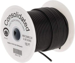 Made in USA - 16 AWG, 26 Strand, 100' OAL, Tinned Copper Hook Up Wire - Black PVC Jacket, 0.117" Diam - Makers Industrial Supply