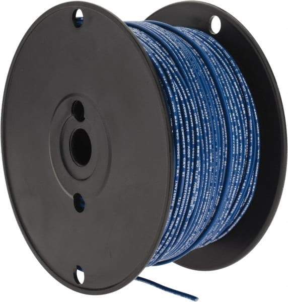 Made in USA - 18 AWG, 16 Strand, 500' OAL, Tinned Copper Hook Up Wire - Blue PVC Jacket, 0.106" Diam - Makers Industrial Supply