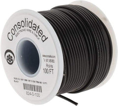 Made in USA - 16 AWG, 26 Strand, 100' OAL, Tinned Copper Hook Up Wire - Black PVC Jacket, 0.092" Diam - Makers Industrial Supply