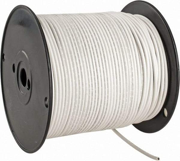 Made in USA - 12 AWG, 65 Strand, 500' OAL, Tinned Copper Hook Up Wire - White PVC Jacket, 0.155" Diam - Makers Industrial Supply