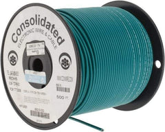 Made in USA - 12 AWG, 65 Strand, 500' OAL, Tinned Copper Hook Up Wire - Green PVC Jacket, 0.155" Diam - Makers Industrial Supply