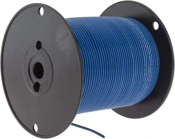 Made in USA - 14 AWG, 41 Strand, 500' OAL, Tinned Copper Hook Up Wire - Blue PVC Jacket, 0.136" Diam - Makers Industrial Supply