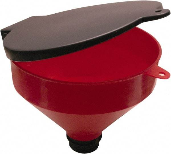 Funnel King - 8" High x 9-1/8" Diam, Polypropylene, Manual Closing Drum Funnel with Lockable Lid - 55 Gal Drum/Pail Capacity - Makers Industrial Supply