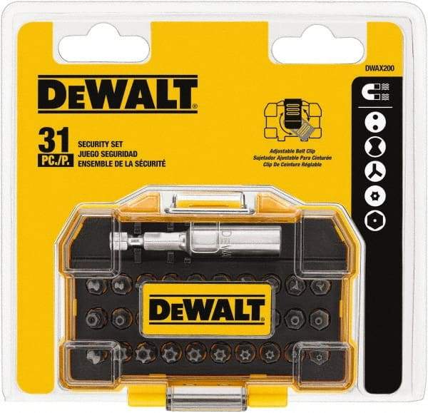 DeWALT - 31 Piece, Screwdriver Tamperproof Bit Set - 3/32, 7/64, 1/8, 9/64, 5/32, 5/16", 2, 2.5, 3, 4mm Hex, T8, T10, T15, T20, T25, T30, T35, T40 Torx, #4, #6, #8, #10 Spanner, #1, #2, #3, #4 Tri-Wing & #6 Clutch Type G - Makers Industrial Supply