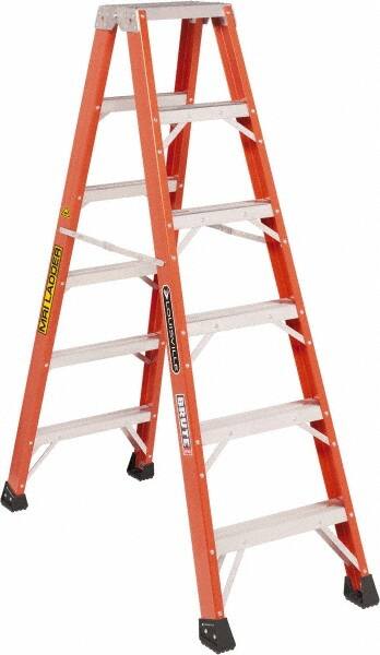 Louisville - 5 Steps, 6' High, Type IAA Rating, Fiberglass Twin Front Ladder - 375 Lb Capacity, 23" Base Width - Makers Industrial Supply