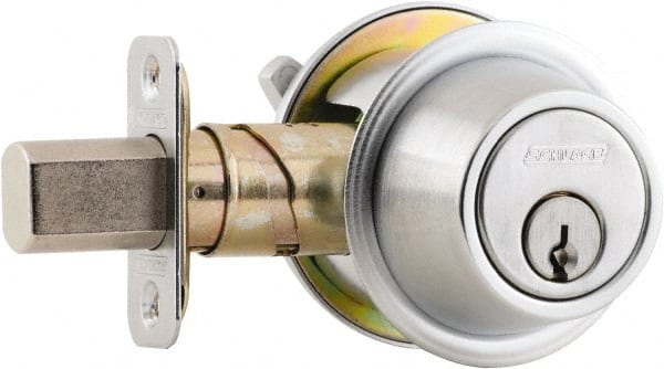 Schlage - 1-3/8 to 1-3/4" Door Thickness, Satin Chrome Finish, Single Cylinder Deadbolt with Thumb Turn - Exact Industrial Supply