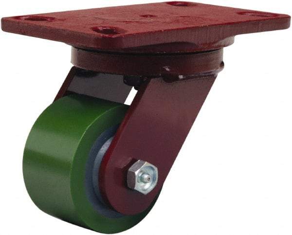 Hamilton - 3-1/4" Diam x 2" Wide x 5-1/4" OAH Top Plate Mount Swivel Caster - Polyurethane Mold onto Cast Iron Center, 575 Lb Capacity, Straight Roller Bearing, 4-1/2 x 6-1/2" Plate - Makers Industrial Supply