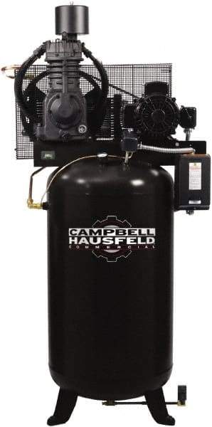 Campbell Hausfeld - 7.5 hp, 80 Gal Stationary Electric Vertical Air Compressor - Three Phase, 175 Max psi, 24.3 CFM, 208-230/460 Volt - Makers Industrial Supply