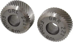 Made in USA - 5/16 Inch Face Width, 5/8 Inch Diameter, High Speed Steel Knurl Wheel Set - 7/32 Inch Hole Diameter, Beveled Face Knurl, Left and Right Hand Diagonal Pattern, Form, GR Series - Exact Industrial Supply