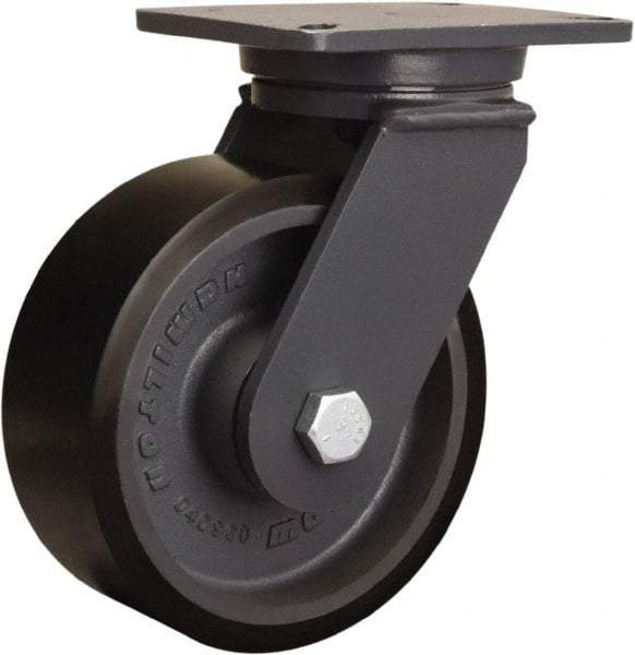 Hamilton - 8" Diam x 3" Wide x 10-1/2" OAH Top Plate Mount Swivel Caster - Polyurethane Mold onto Cast Iron Center, 3,250 Lb Capacity, Sealed Precision Ball Bearing, 5-1/4 x 7-1/4" Plate - Makers Industrial Supply