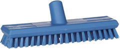 Vikan - 1" Bristle Length, Polyester Scrub Brush - 10-5/8" Long x 2-1/2" Wide Head, 11" OAL, European Threaded Handle, Blue, Polypropylene Block - Makers Industrial Supply