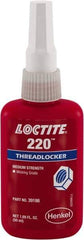 Loctite - 50 mL, Blue, Low Strength Liquid Threadlocker - Series 220, 24 hr Full Cure Time - Makers Industrial Supply