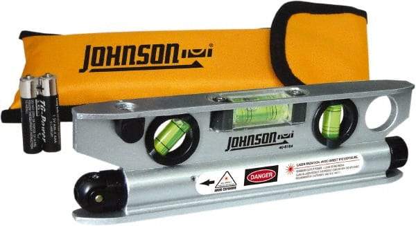 Johnson Level & Tool - 1 Beam 100' Max Range Torpedo Laser Level - Red Beam, 1/8" at 50' Accuracy, 7-1/2" Long x 2" Wide x 3/4" High, Battery Included - Makers Industrial Supply