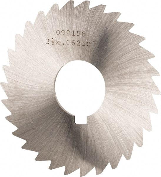 Made in USA - 3-1/2" Diam x 1/16" Blade Thickness x 1" Arbor Hole Diam, 34 Tooth Slitting and Slotting Saw - Arbor Connection, Right Hand, Uncoated, High Speed Steel, Concave Ground, Contains Keyway - Makers Industrial Supply