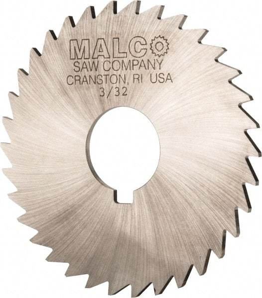 Made in USA - 3-1/2" Diam x 3/32" Blade Thickness x 1" Arbor Hole Diam, 34 Tooth Slitting and Slotting Saw - Arbor Connection, Right Hand, Uncoated, High Speed Steel, Concave Ground, Contains Keyway - Makers Industrial Supply