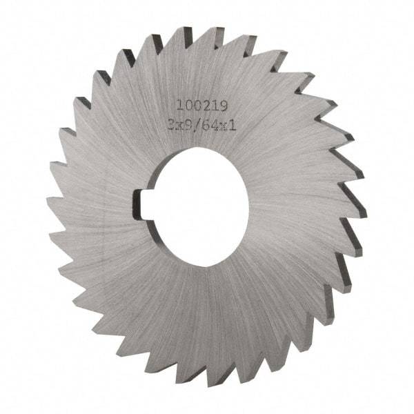 Made in USA - 3" Diam x 9/64" Blade Thickness x 1" Arbor Hole Diam, 30 Tooth Slitting and Slotting Saw - Arbor Connection, Right Hand, Uncoated, High Speed Steel, Concave Ground, Contains Keyway - Makers Industrial Supply