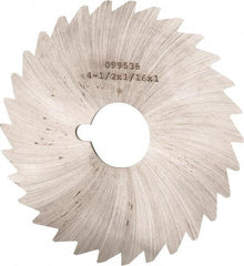 Made in USA - 4-1/2" Diam x 1/16" Blade Thickness x 1" Arbor Hole Diam, 40 Tooth Slitting and Slotting Saw - Arbor Connection, Right Hand, Uncoated, High Speed Steel, Concave Ground, Contains Keyway - Makers Industrial Supply