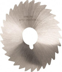 Made in USA - 4-1/2" Diam x 1/32" Blade Thickness x 1" Arbor Hole Diam, 36 Tooth Slitting and Slotting Saw - Arbor Connection, Right Hand, Uncoated, High Speed Steel, Concave Ground, Contains Keyway - Makers Industrial Supply