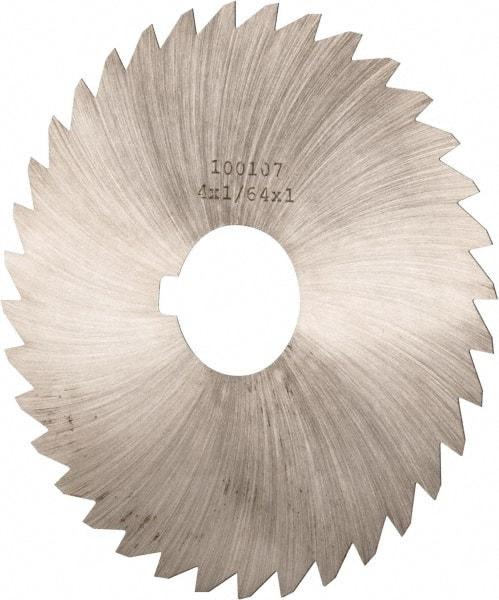 Made in USA - 4" Diam x 1/64" Blade Thickness x 1" Arbor Hole Diam, 36 Tooth Slitting and Slotting Saw - Arbor Connection, Right Hand, Uncoated, High Speed Steel, Concave Ground, Contains Keyway - Makers Industrial Supply