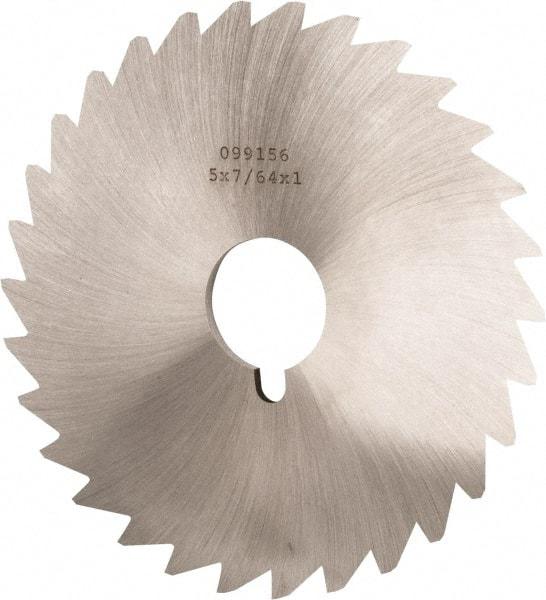 Made in USA - 5" Diam x 7/64" Blade Thickness x 1" Arbor Hole Diam, 40 Tooth Slitting and Slotting Saw - Arbor Connection, Right Hand, Uncoated, High Speed Steel, Concave Ground, Contains Keyway - Makers Industrial Supply