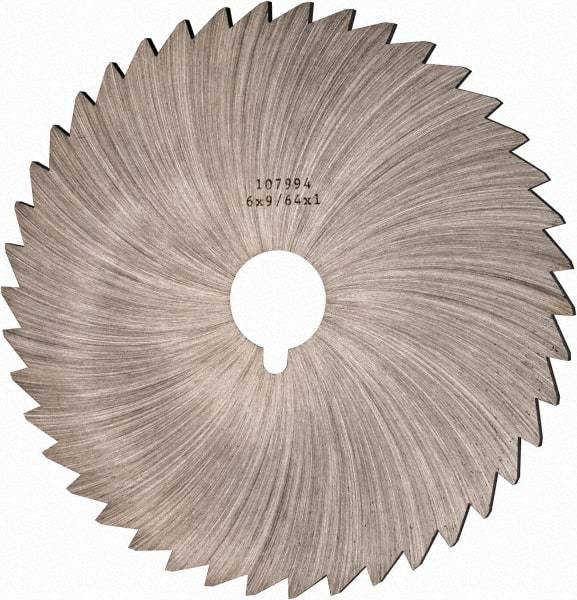 Made in USA - 6" Diam x 9/64" Blade Thickness x 1" Arbor Hole Diam, 44 Tooth Slitting and Slotting Saw - Arbor Connection, Right Hand, Uncoated, High Speed Steel, Concave Ground, Contains Keyway - Makers Industrial Supply