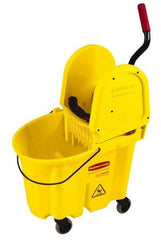 Rubbermaid - 35 Qt Plastic Bucket & Wringer - 20.1" Long x 36-1/2" High x 15.7" Wide, Yellow - Makers Industrial Supply