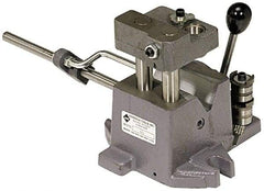 Heinrich - 1-1/2 to 2-1/2" Vee Capacity, Air Cross Hole Jig - 10-1/2" Long x 9-1/8" Wide x 8-5/8" High, 5/16, 1/2, 3/4, 1 & 1-3/8" ID of Furnished Liners - Makers Industrial Supply