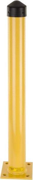 Eagle - 4-1/2" Diam x 42" High, Yellow Steel Bollard - 8" Wide x 8" Long Mounting Plate, 50 Lb - Makers Industrial Supply