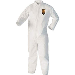 KleenGuard - Size L Film Laminate Chemical Resistant Coveralls - White, Zipper Closure, Open Cuffs, Open Ankles - Makers Industrial Supply